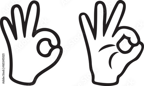 OK Hand Gesture Icon in Minimalist Black and White Line Art