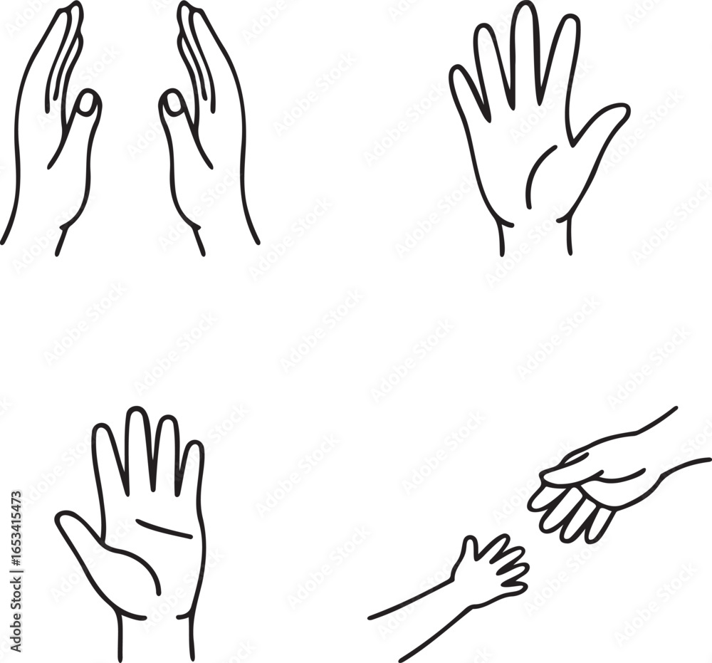 Fototapeta premium Hand gesture line art illustration collection