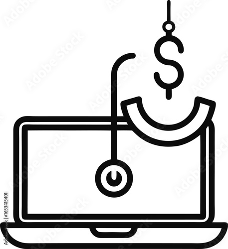 Laptop Phishing Hook with Dollar Sign Icon