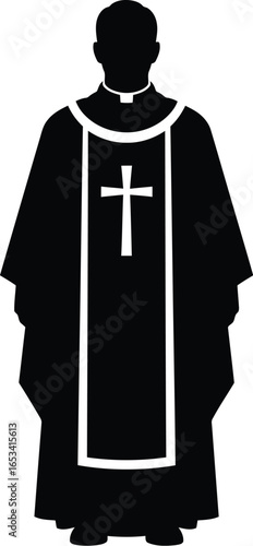 Silhouette of priest in liturgical vestments isolated on transparent background