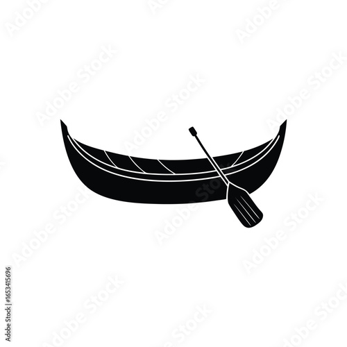 Black silhouette of a canoe with paddle boat watercraft