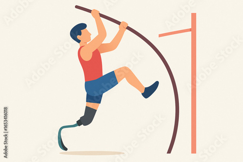 One-Leg Athlete Pole Vaulting Flat Illustration Inclusive