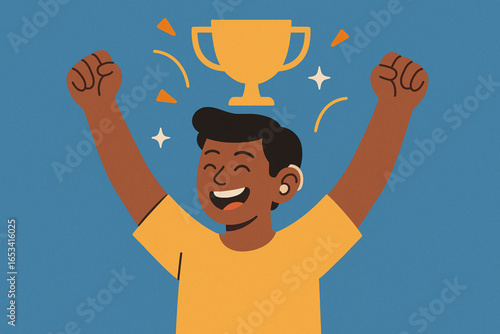 Person with Hearing Aids Celebrating Win Flat Illustration Inclusive