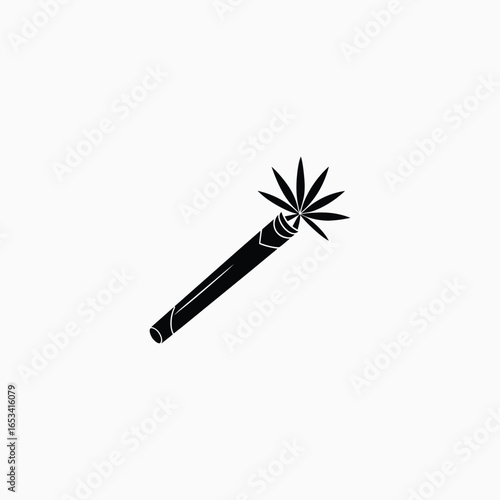 Black silhouette of a marijuana joint with leaves cannabis