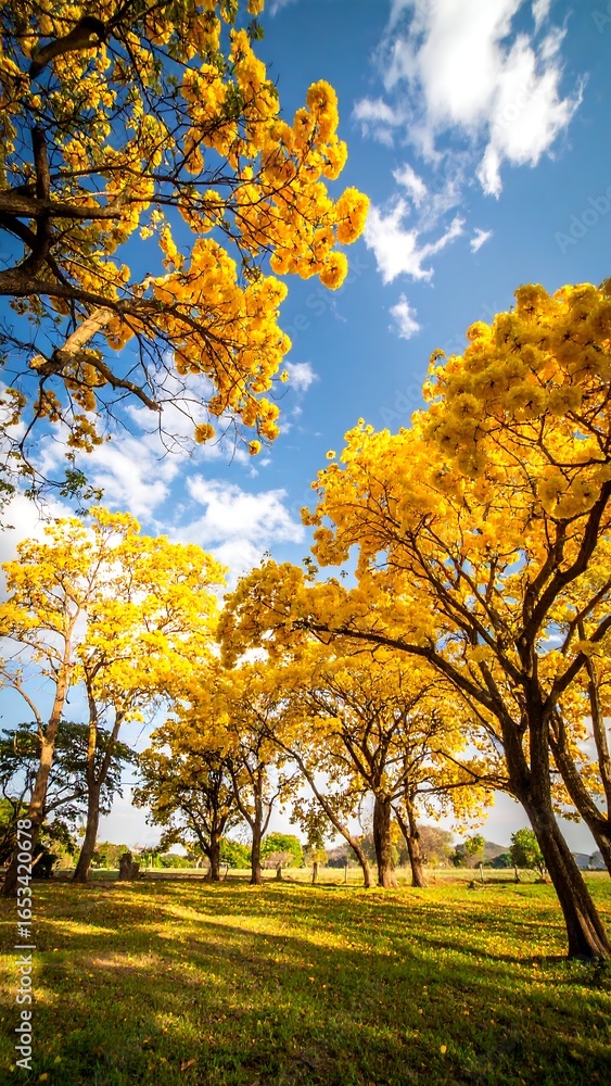Fototapeta premium Golden trees under a bright sky