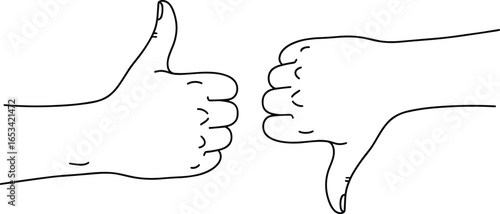 Thumbs up and thumbs down icons, approval and disapproval symbols, feedback gesture graphics, opinion expression design, rating and review concept artwork