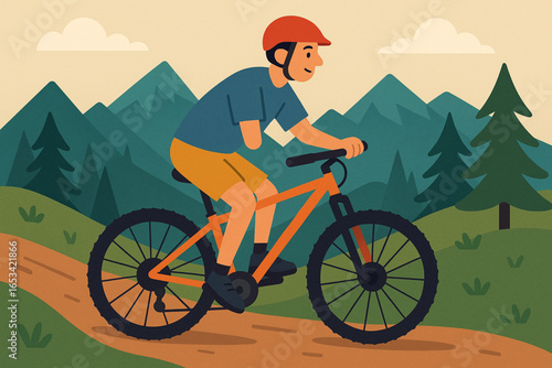 Mountain Biker with Limb Difference Flat Animated Illustration