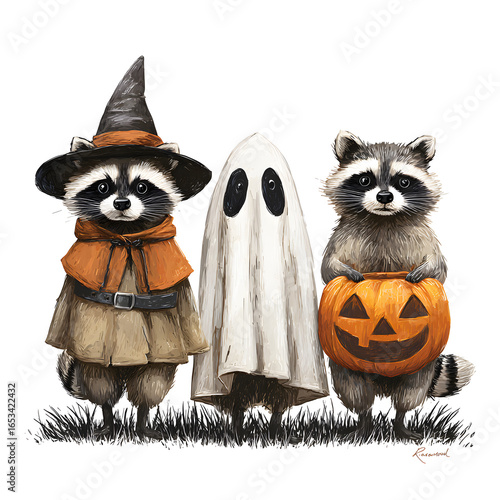 Halloween critters in costumes show vector design.