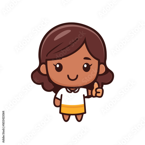Cute cartoon character with thumb up, indicating approval and positivity