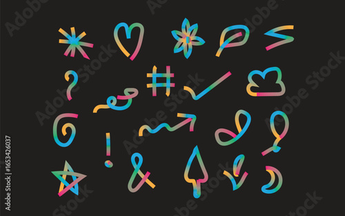 Colorful symbols on black background