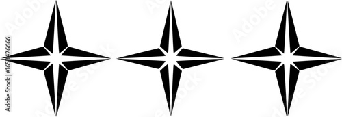  Three four pointed stars with a sleek and modern black and white design vector illustration