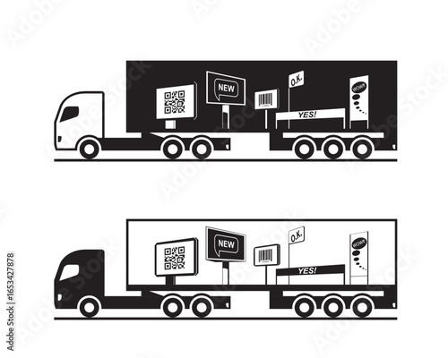Advertising panels on the trailer of truck - vector illustration