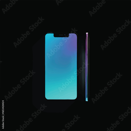 Modern Smartphone with Gradient Screen and Sleek Design Isolated on Black.