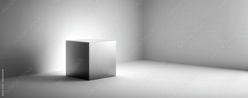 Fototapeta premium Silver Plinth in Minimalist Corner Studio