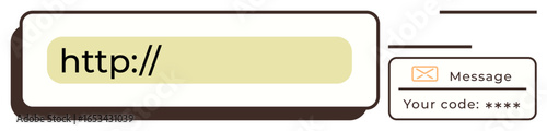 Text input field with http placeholder, message icon, and code input box. Ideal for user interface, login authentication, web forms, security, technology, communication simple flat metaphor