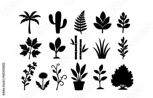 Collection of plant silhouettes featuring diverse foliage and flora designs