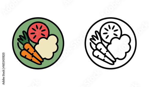 A Healthy Meal Cartoon Plate with Carrot, Tomato and Cauliflower for Nutrition