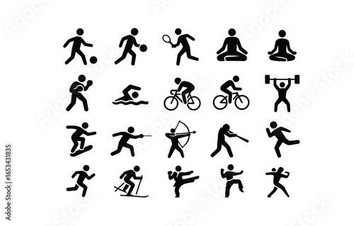 Silhouette pictograms of diverse sports and fitness activities for universal use