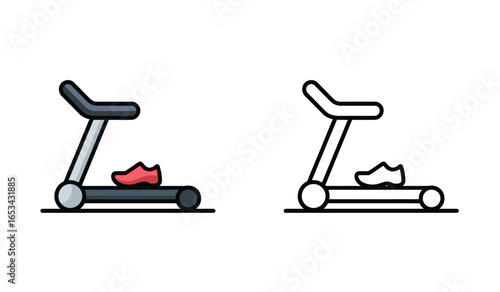 Treadmill Exercise Machine Icons Cardio Equipment Athletic Fitness Training Stationary Running Jogging Equipment