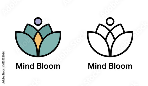 Mind Bloom Logo Design Featuring a Stylized Lotus Flower in Teal and Yellow with Clean Modern Typography