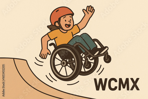 Wheelchair Motocross Athlete Performing Tricks Flat Cartoon Illustration