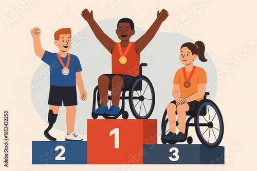 Disabled Athletes Medal Ceremony Flat Animated Illustration