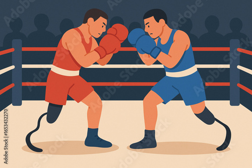 Para Athletes Boxing Match Flat Animated Illustration
