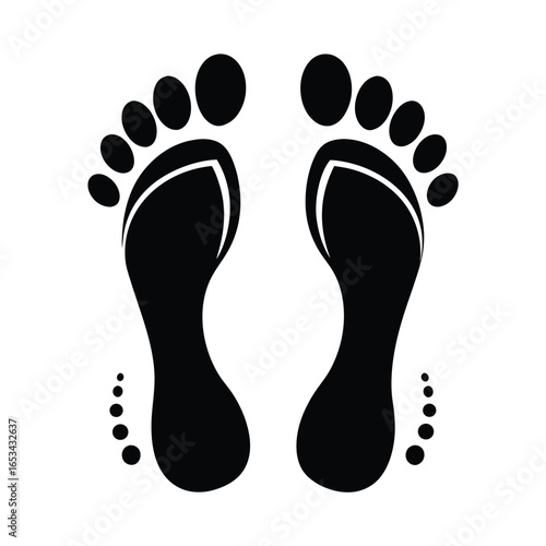 Human footprints vector icon. black silhouette footprint pair icon graphic Step walking symbol. Foot shape trace. 
