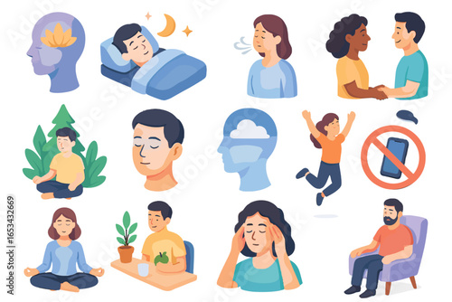 Vector detox eye rest icon focus deep sleep icons connection mind digital