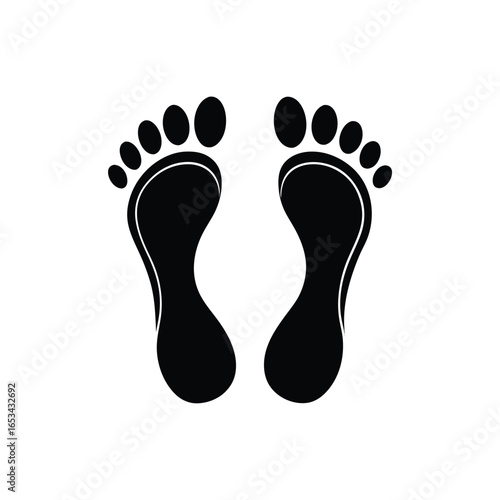 Human footprints vector icon. black silhouette footprint pair icon graphic Step walking symbol. Foot shape trace. 