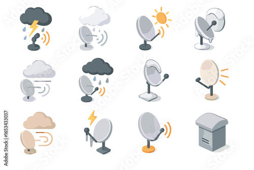 Sun sandstorm reception sky icon impact vector thunderstorm fading weather satellites dish