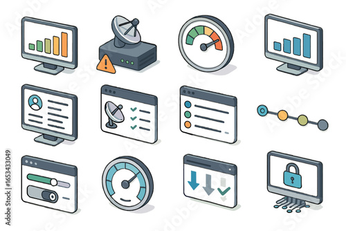 Stream internet icon vector data cap uptime window dashboard isometric priority