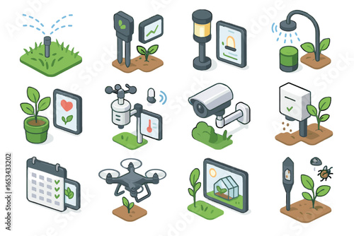 Icons camera vector gardening station schedule dispenser icon garden smart seasonal sprinkler