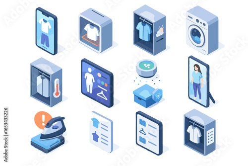 Wardrobe mode icon folding temperature sensor selection vector device smart clothing