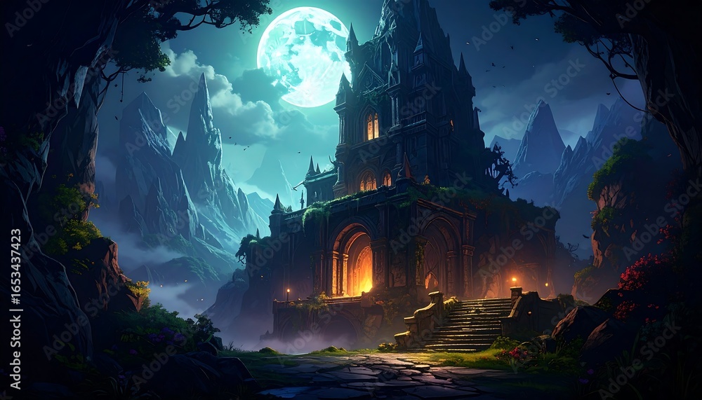 Fototapeta premium Dark castle at night