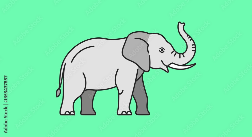 Fototapeta premium Majestic Gray Elephant Standing with Trunk Raised on Light Green Background