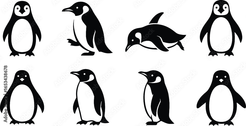 Obraz premium Collection of various penguin silhouettes.