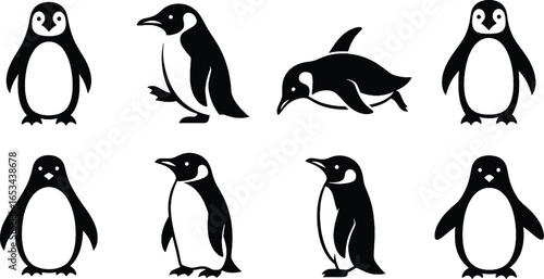 Collection of various penguin silhouettes.