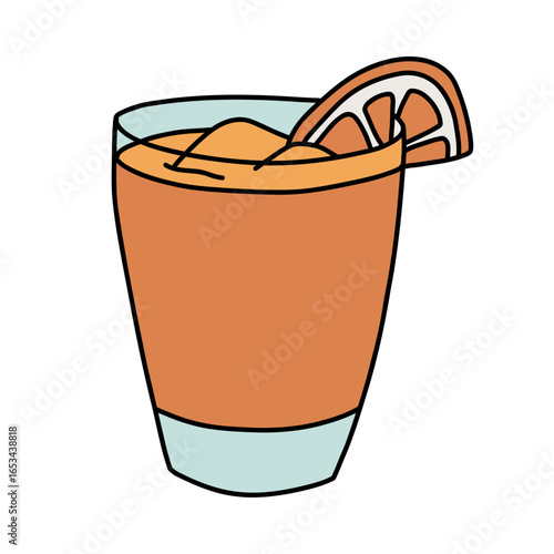 Illustration of Fresh Orange Juice with ice in a Glass 