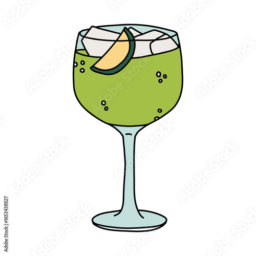 Cup of Fresh Lemon Cocktail Glass with Ice and Bubbles