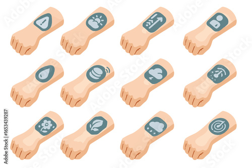 Weather monitor personal display isometric icon tattoo tracker eco allergy vector smart