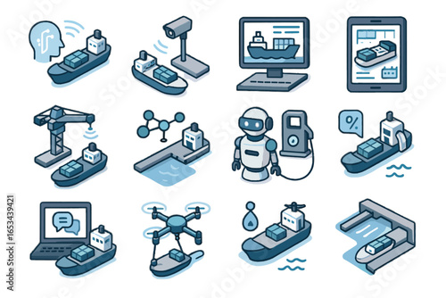 Cargo port registration traffic ai icon berth management vector ship fuel autonomous