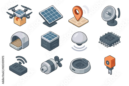 Panel drone bay vector solar station payload battery logistics sensor icon radar