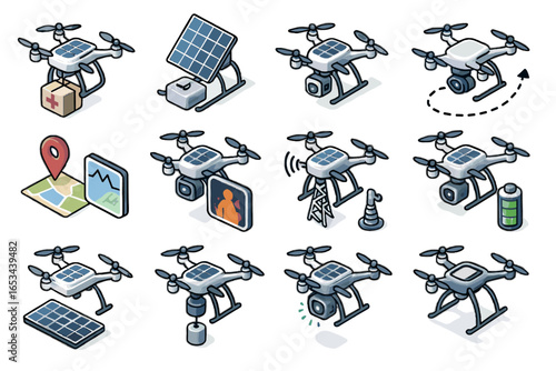Beacon payload mechanism relay panel solar drone damage icon night release vector
