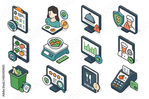 Restaurant ai energy waste management notes smart allergen icon dietary system vector