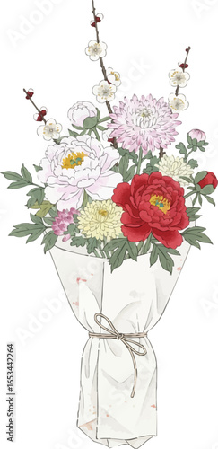 A Bouquet Wrapped in Hanji Paper