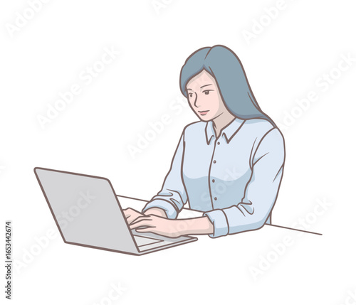 An office worker woman working on a laptop