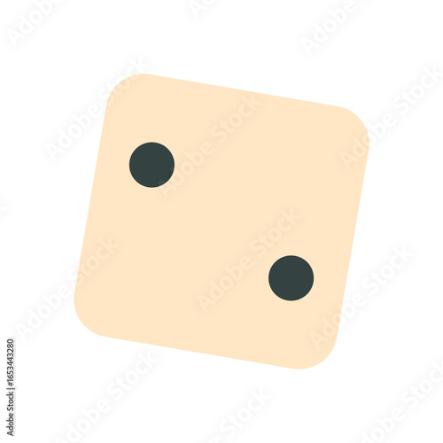Flat simple dice cube for table game. Minimalist design of a toy die for boardgame play and fun. Childhood entertainment concept in a playful style leisure activity.