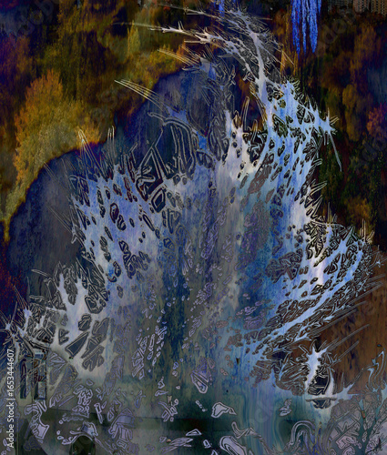 Bright multicolor abstract composition with plant elements