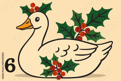 Six geese a-laying. The twelve days of Christmas. English Christmas carol. Sixth day